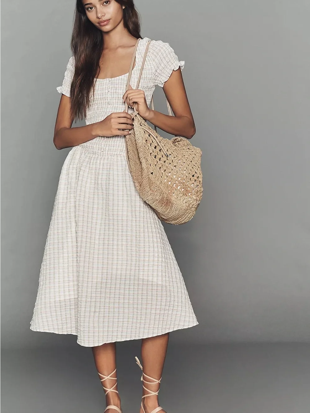 Anthropologie Short Sleeve Smocked Midi Dress Medium